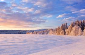 Zonsondergang sneeuwvlakte Lapland